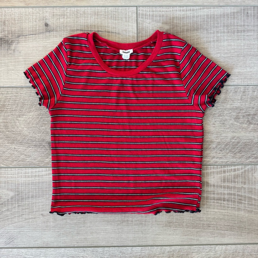Garage Red Striped Baby Tee M